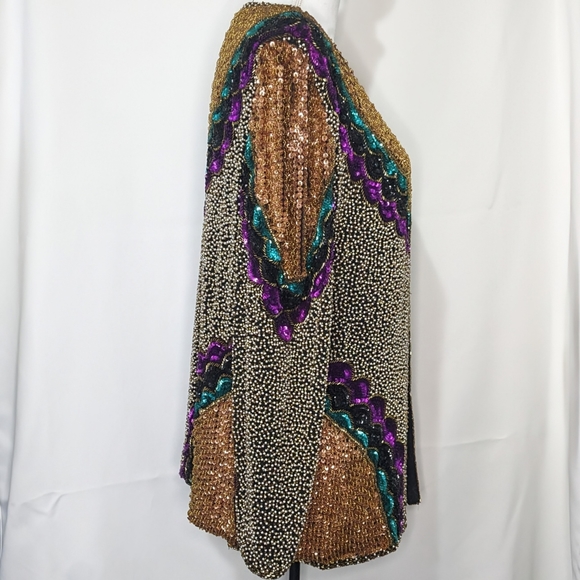 VINTAGE FEMININE SWEE LO SEQUIN, BEADED, MULTICOLOR JACKET. Sz LARGE.  RARE FIND - Picture 4 of 11